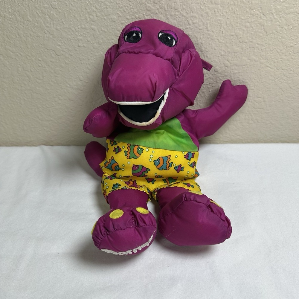 Vintage 90s Barney Playskool Water Pals Bath Tub Swimming Plush Nylon Toy‎ Lyons